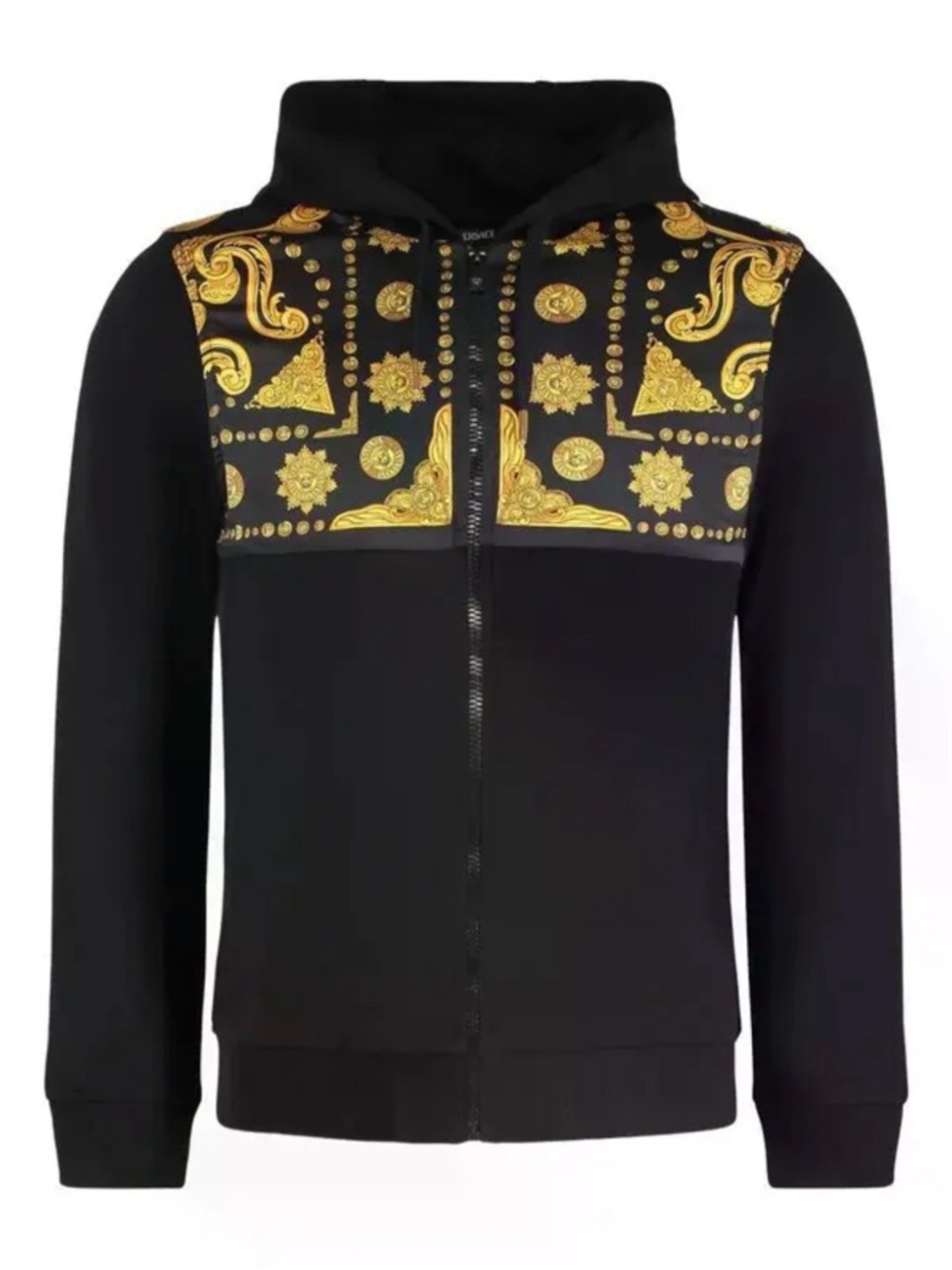 Versace Black Zip-Up Sweatshirt with Gold Baroque Panel